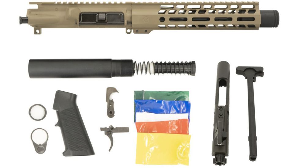 Ghost Firearms Complete Upper Receiver, Pistol Lower Parts Kit, 5.56mm, 7.5in, Pistol , 4150 M4 Barrel, 1-7 Twist, 9in M-LOK Free Float Hand Guard, Flash Can, Flat Dark Earth, GF75GFR9FCAN556FDE-KIT