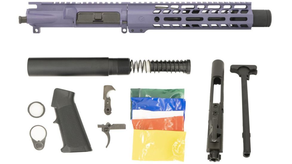 Ghost Firearms Complete Upper Receiver, Pistol Lower Parts Kit, 5.56mm, 7.5in, Pistol , 4150 M4 Barrel, 1-7 Twist, 9in M-LOK Free Float Hand Guard, Flash Can, Tactical Grape, GF75GFR9FCAN556GRP-KIT