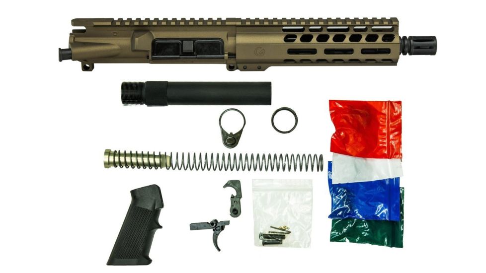 Ghost Firearms Complete Upper Receiver, Pistol Lower Parts Kit, 9mm, 7.5in, Pistol Length, 4150 Chrome Moly Steel Barrel, 1-10 Twist, 7in M-LOK Rail, A2 Flash Hider, Burnt Bronze, GF75E7GFR9MMBB-KIT