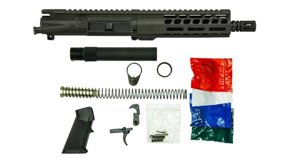 Ghost Firearms Complete Upper Receiver, Pistol Lower Parts Kit, 9mm, 7.5in, Pistol Length, 4150 Chrome Moly Steel Barrel, 1-10 Twist, 7in M-LOK Rail, A2 Flash Hider, OD Green, GF75E7GFR9MM-OD-KIT