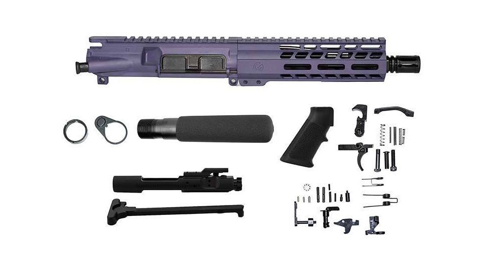 Ghost Firearms Complete Upper Receiver, Pistol Lower Parts Kit, 9mm, 7.5in, Pistol , 4150 Chrome Moly Steel Barrel, 1-10 Twist, 7in M-LOK Rail, A2 Flash Hider, Tactical Grape, GF75E7GFR9MMGRP-KIT