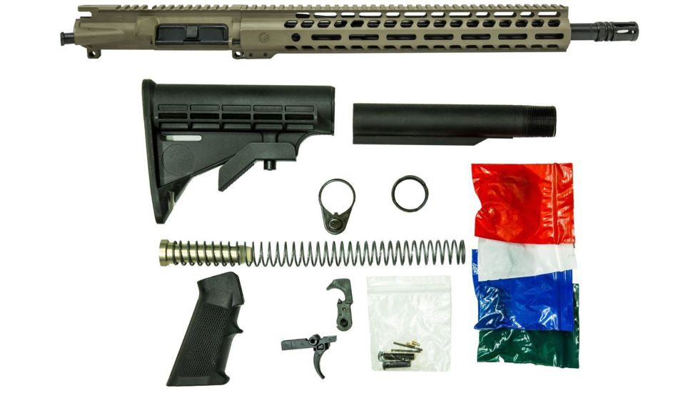 Ghost Firearms Upper Receiver, Rifle Lower Parts Kit, .300 Blackout, 16in, Pistol , 4150  Moly Steel Barrel, 1-8 Twist, 14in M-LOK Free Float Hand Guard, A2 Flash Hider, FDE, GF16E14GFR300FDE-KIT