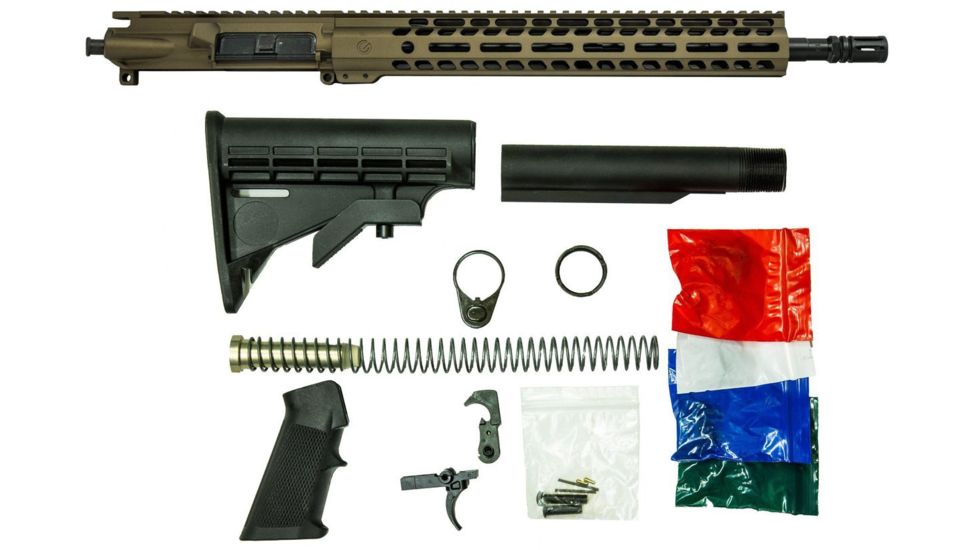 Ghost Firearms Upper Receiver, Rifle Lower Parts Kit, .300 Blackout, 16in, Pistol , Moly Barrel, 1-8 Twist, 14in M-LOK Free Float Hand Guard, A2 Flash Hider, Burnt Bronze, GF16E14GFR300BB-KIT