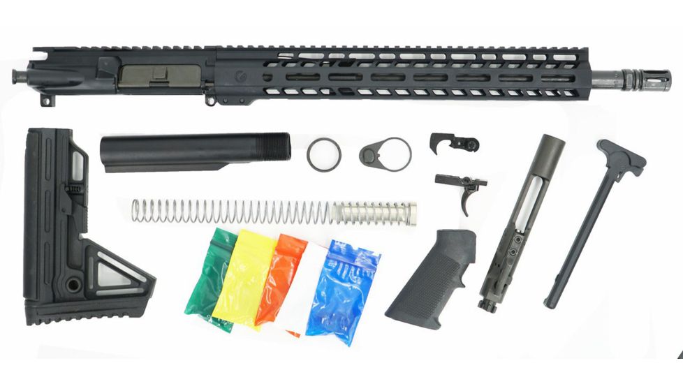 Ghost Firearms Upper Receiver, Rifle Lower Parts Kit, 9mm 9x19 Para, 16in, Carbine , Light HBAR Barrel, 1-10 Twist, 14in M-LOK Free Float Hand Guard, A2 Muzzle Device, Black, GF16E14GFR9MMBLK-KIT