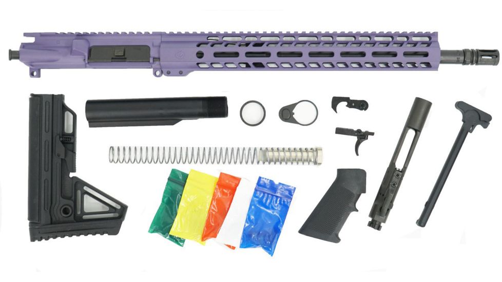Ghost Firearms Upper Receiver, Rifle Lower Parts Kit, 9mm 9x19 Para, 16in, Carbine , Light HBAR Barrel, 1-10 Twist, 14in M-LOK Free Float Hand Guard, A2 Muzzle Device, Tac Grape, GF16E14GFR9MMGRP-KIT
