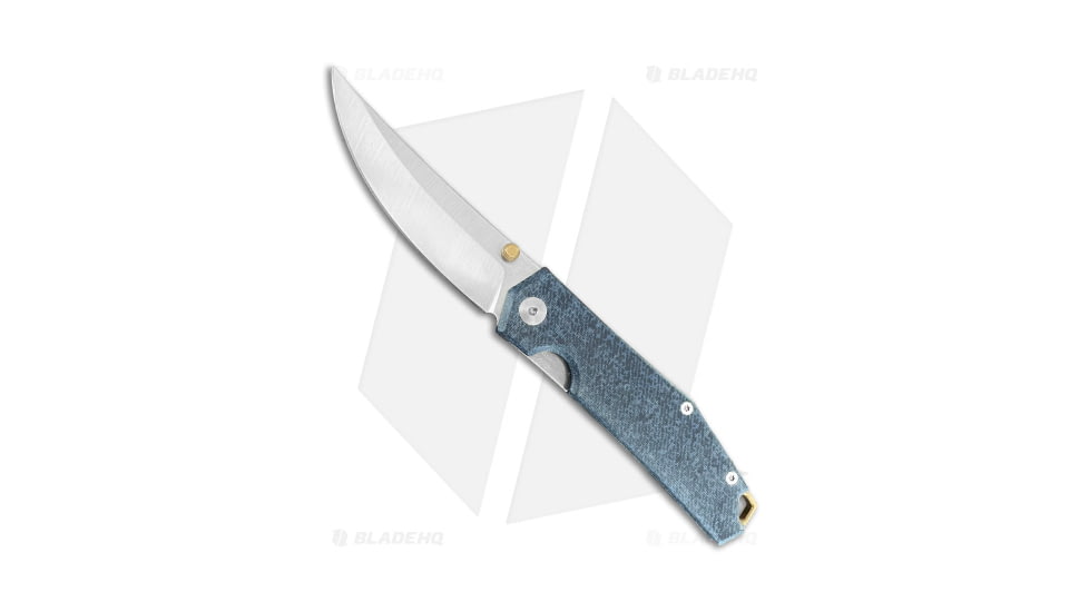 GiantMouse Vox/Anso ACE Clyde Folding Knife, 3.00in, CPM 20CV, Trailing Point Blade, Micarta, Blue Handle, Brass, Satin, Blue/Gray, 7.00 inch, BHQ-178229