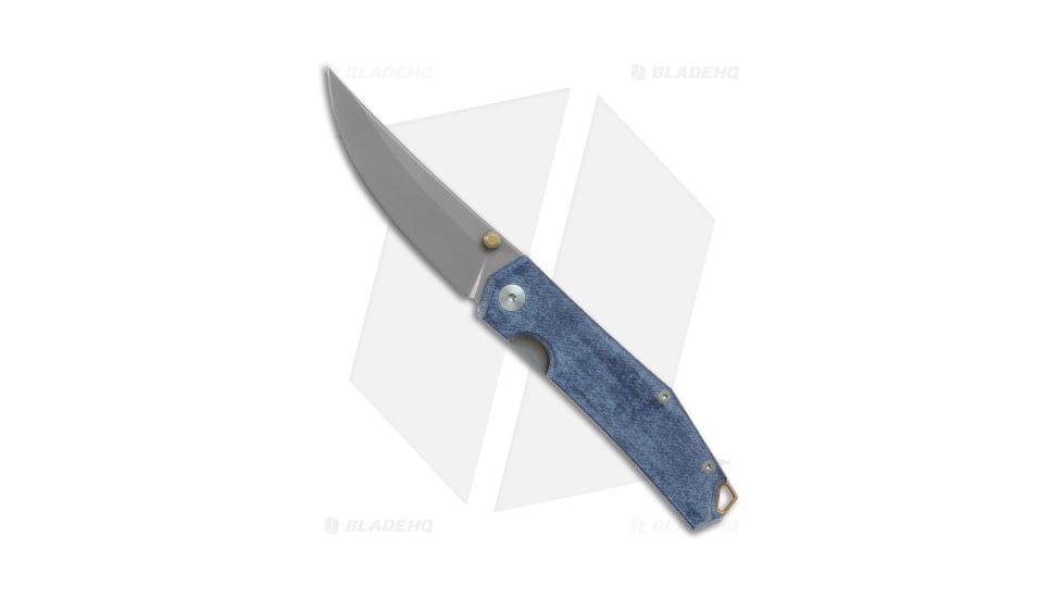 GiantMouse Vox/Anso ACE Clyde Folding Knife, 3.00in, CPM 20CV, Trailing Point Blade, Micarta, Blue Handle, Stonewash, Blue/Gray, 7.00 inch, BHQ-215880