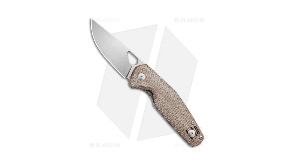 GiantMouse Vox/Anso ACE Nimbus V2 Folding Knife, 3.25in, ELMAX, Drop Point Blade, Micarta, Tan Handle, Tan/Gray, 7.25 inch, BHQ-118705