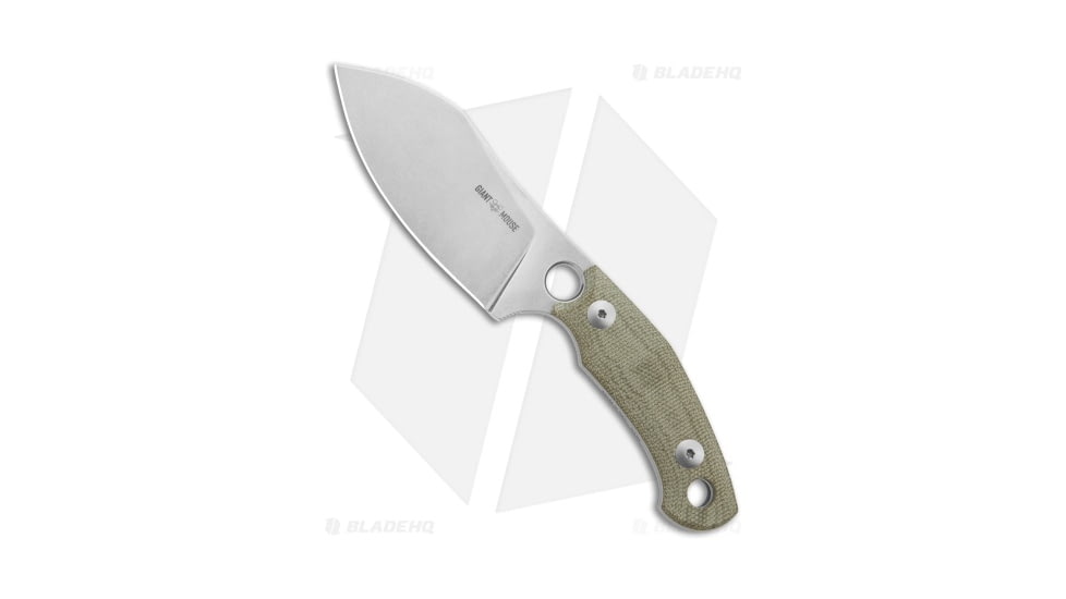 GiantMouse Vox/Anso GMF1-XL Fixed Blade Knife, 3.30in, Bohler N690, Sheepsfoot Blade, Micarta, Green Handle, Green/Gray, 6.50 inch, BHQ-201586