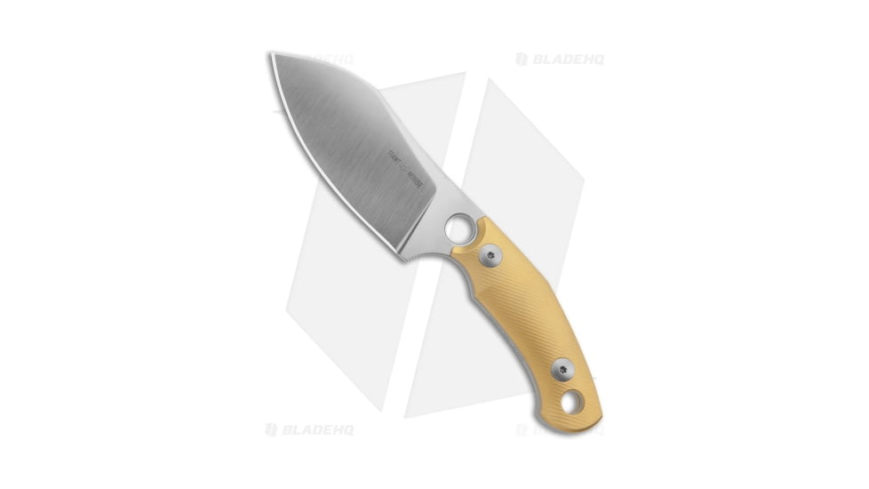 GiantMouse Vox/Anso GMF1-XL Fixed Blade Knife, 3.30in, ELMAX, Sheepsfoot Blade, Brass, Brass Handle, Brass/Gray, 6.50 inch, BHQ-201813