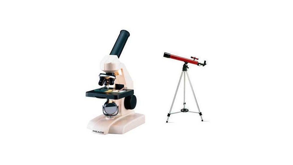 2-PC Wonderscope Kids Gift Package - Meade 8200 Microscope w/ 3 objectives, 10 slides 08007 and Tasco 100x50mm Refractor Telescope