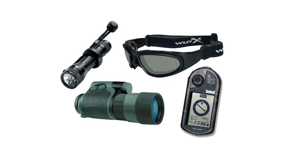 4-PC Tactical Military Gift Package - Yukon 4x50 Night Vision Monocular, Wiley X SG-1, Streamlight NF-2, Bushnell ONIX 200 GPS Handheld Navigation