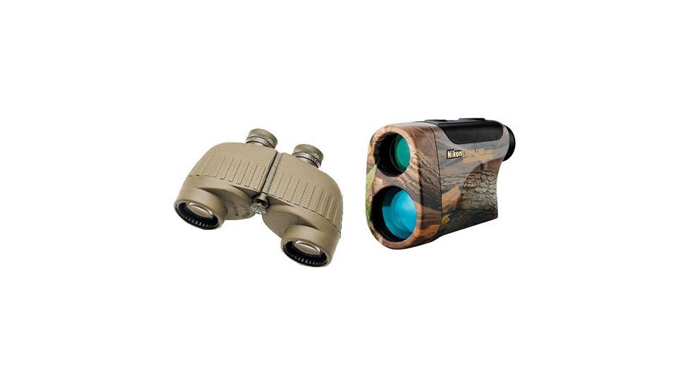 2-PC Wide Range Vision Military Gift Package - Steiner 10x50 Military/Marine Binoculars 210 and Nikon 1200 Team RealTree Laser Rangefinder 8359 Gold Laser1200