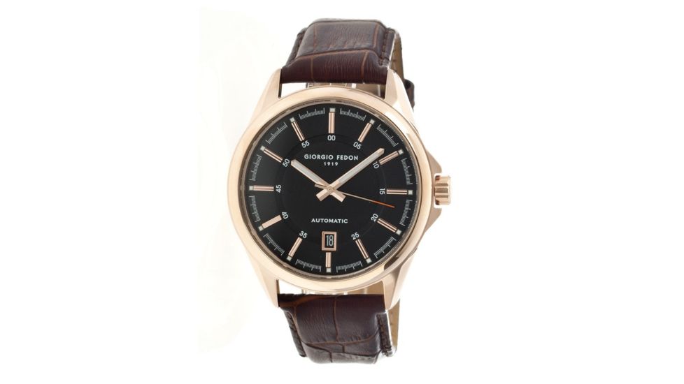 Giorgio Fedon 1919 Fedonmatic VI Mens Watch, Black Dial, Brown Leather Band GIOGFBH003