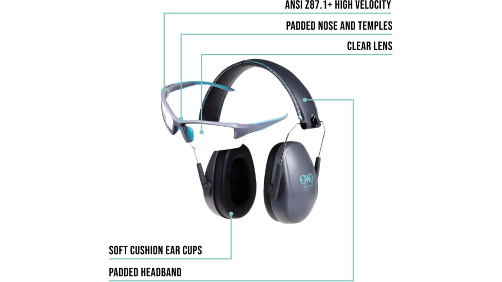Girls With Guns Assure Protective Safety Glasses &amp; Earmuffs Combo Set, Gray/Teal/Black, One Size, 2388