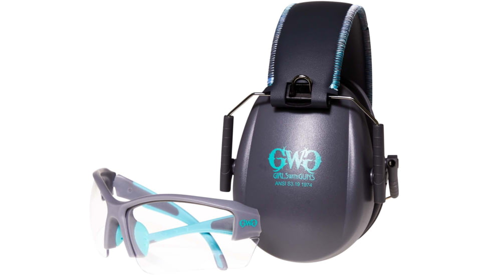 Girls With Guns Assure Protective Safety Glasses &amp; Earmuffs Combo Set, Gray/Teal/Black, One Size, 2388