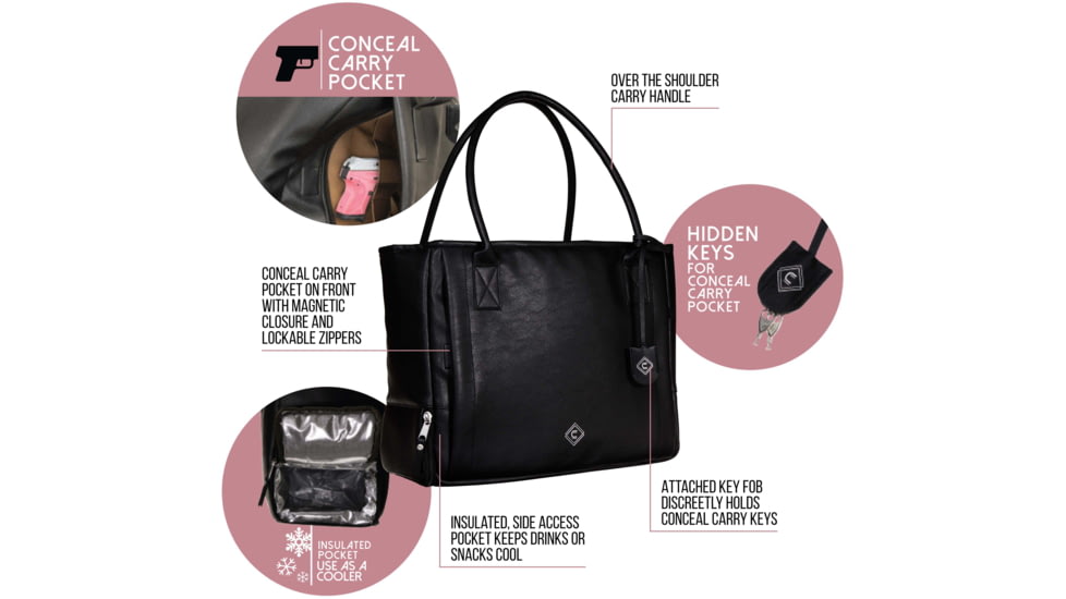 Girls With Guns Cosmic Tote, Lockable Concealed Carry, Black, 15.3 in x 12.5 in x 7 in, 8231