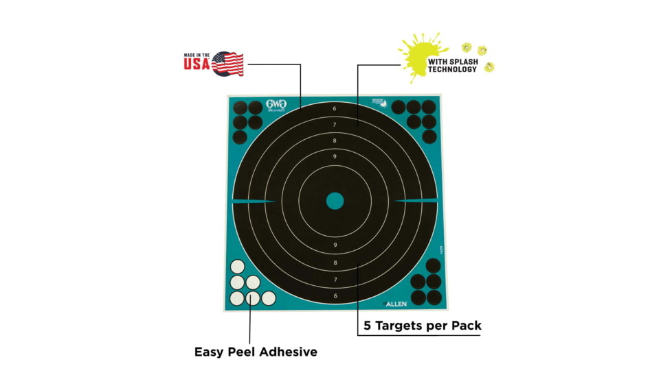 Girls With Guns Gwg Splash Self-Adhesive Paper Bullseye Target, Teal/Black, 12X12, 15279