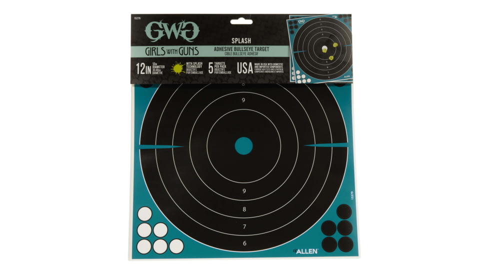 Girls With Guns Gwg Splash Self-Adhesive Paper Bullseye Target, Teal/Black, 12X12, 15279
