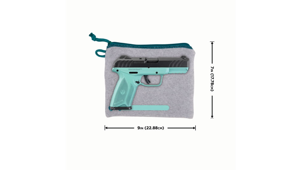 Girls With Guns Knit Fabric Handgun Storage Pouch w/Writable ID Label, Lockable Keyring, Zipper Closure, 7x9in, Fleece Lining, Full Size Interior, Gray/Blue Accents, 9074