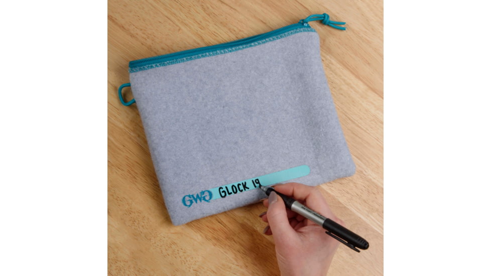 Girls With Guns Knit Fabric Handgun Storage Pouch w/Writable ID Label, Lockable Keyring, Zipper Closure, 7x9in, Fleece Lining, Full Size Interior, Gray/Blue Accents, 9074