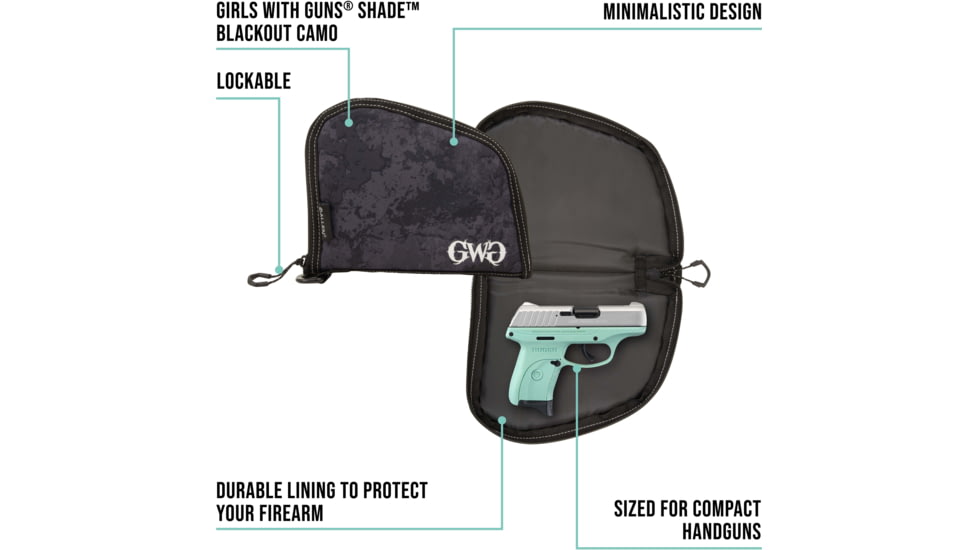 Girls With Guns Midnight Lockable Handgun Case, 8in Handguns, Black/Shade Blackout Camo, 8.25 in x 6.5 in, 907-8