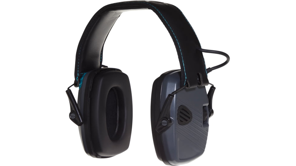 Girls With Guns Shield Low-Profile Electronic Earmuffs, 24 dB NRR, ANSI S3.19 &amp; CE EN352-1 Hearing Protection Rated, Gray/Teal/Black, One Size, 2348