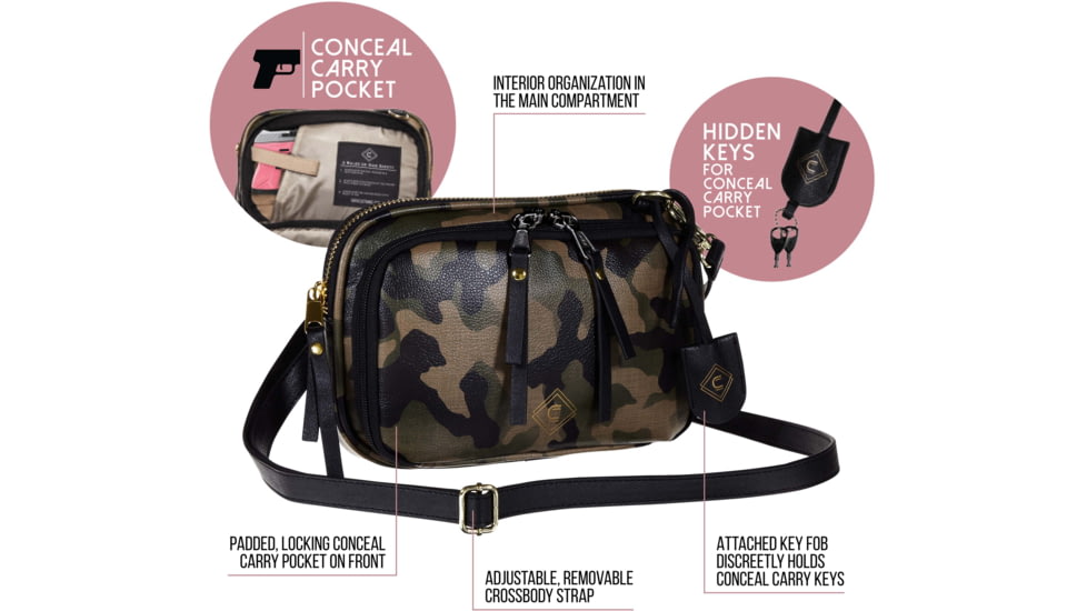 Girls With Guns Tomboy Clutch Purse, Lockable Concealed Carry, Ambidextrous, Camo, 10 in x 6.5 in x 2 in, 90-90
