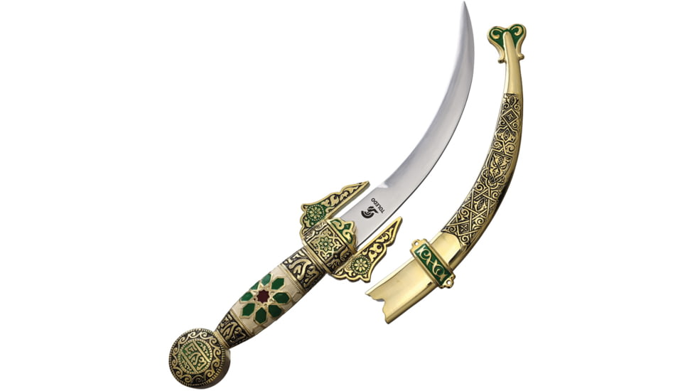Gladius Arab Dagger, 13.5in Overall, 7.5in Satin Stainless Curved Blade, Antique Bronze Metal Alloy Handle, 505