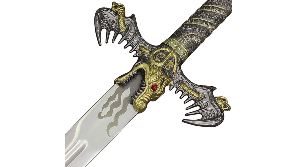 Gladius Gold Barbarian Sword, 49in Overall, 36in Stainless Blade, Sculpted Metal Dragon-Shaped Handle, 228