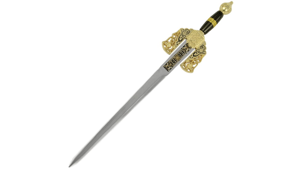 Gladius Boabdil Sword Letter Opener, 7.75 metal alloy unsharpened blade, Red synthetic and antique gold finish metal handle, 5