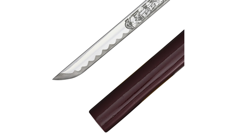 Gladius Silver Engraved Katana, 38in Overall, 28.5in Stainless Blade, Silver Metal Handle, 178