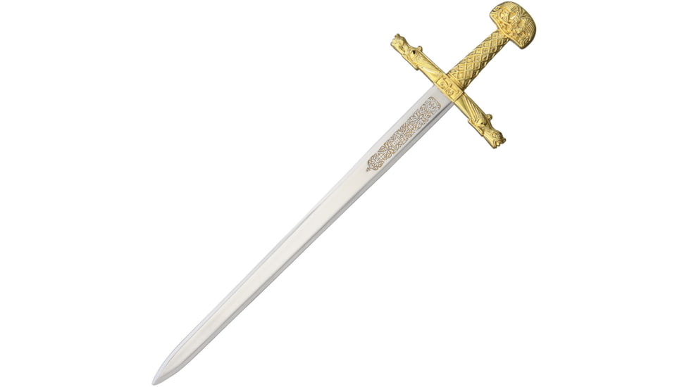 Gladius Mini Charlemagne Sword, 8 unsharpened metal alloy blade, Brass finish metal alloy handle, 6
