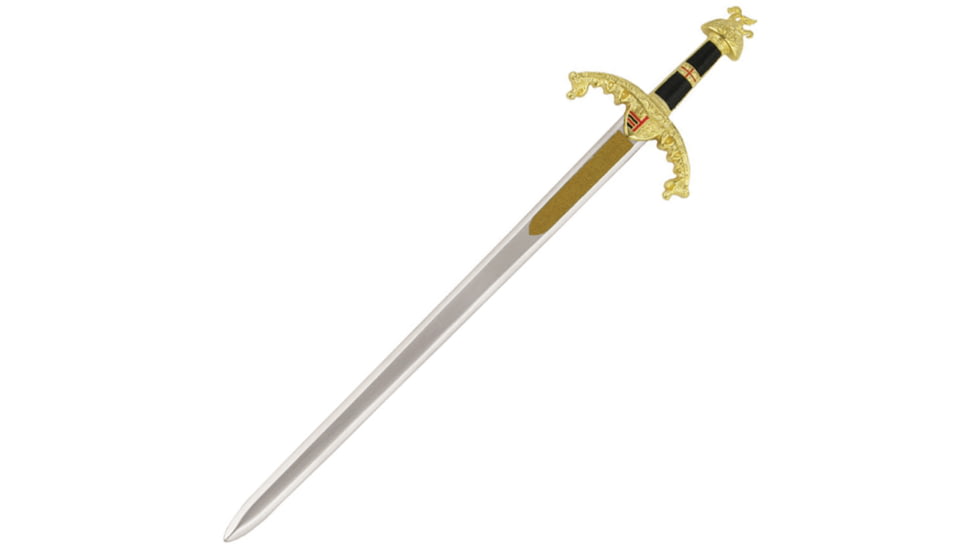 Gladius Richard Letter Opener, 7.5 metal alloy unsharpened blade, Black synthetic and gold finish metal handle, 8