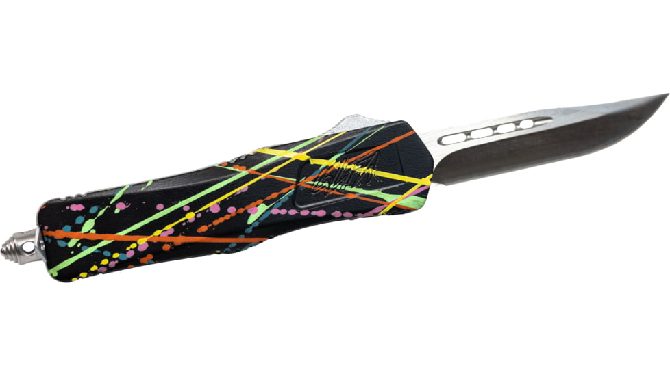 GLFA Smooth Spring Assisted OTF Knife, Smooth Blade, Black Splatter, 7", GL-KSM-SMT S-BLK