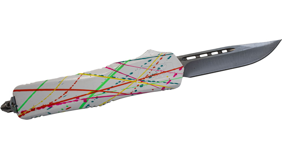 GLFA Smooth Spring Assisted OTF Knife, Smooth Blade, White Splatter, 8", GL-KMD-SMT S-WHT