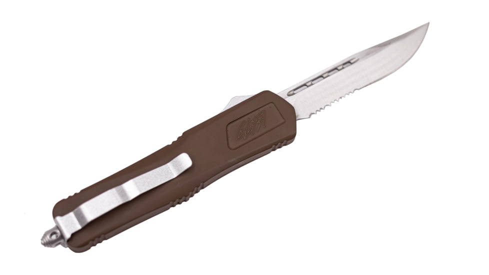 GLFA Spring Assisted OTF Knife, Serrated Blade, Buck Brown, 8", GL-KMD-SRT BUK