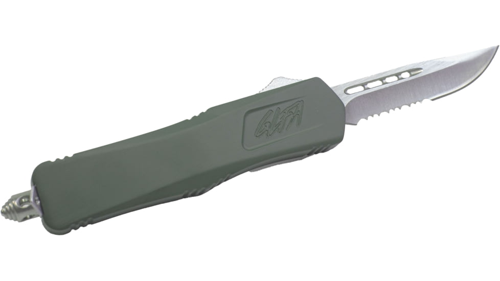 GLFA Spring Assisted OTF Knife, Serrated Blade, Charcoal Green, 7", GL-KSM-SRT CHG