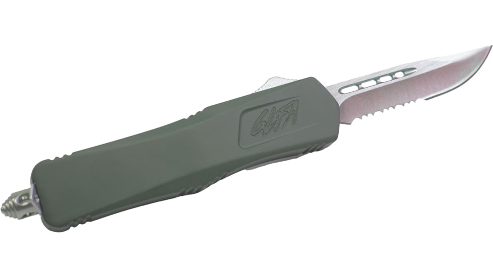 GLFA Spring Assisted OTF Knife, Serrated Blade, Charcoal Green, 8", GL-KMD-SRT CHG