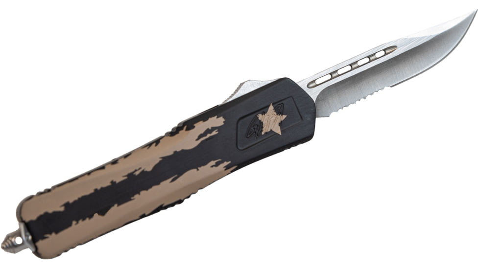 GLFA Spring Assisted OTF Knife, Serrated Blade, FDE and Black, 8", GL-KMD-SRT F-DST