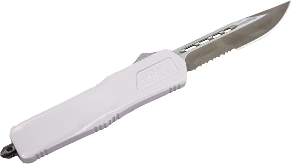 GLFA Spring Assisted OTF Knife, Serrated Blade, White, 7", GL-KSM-SRT WHT