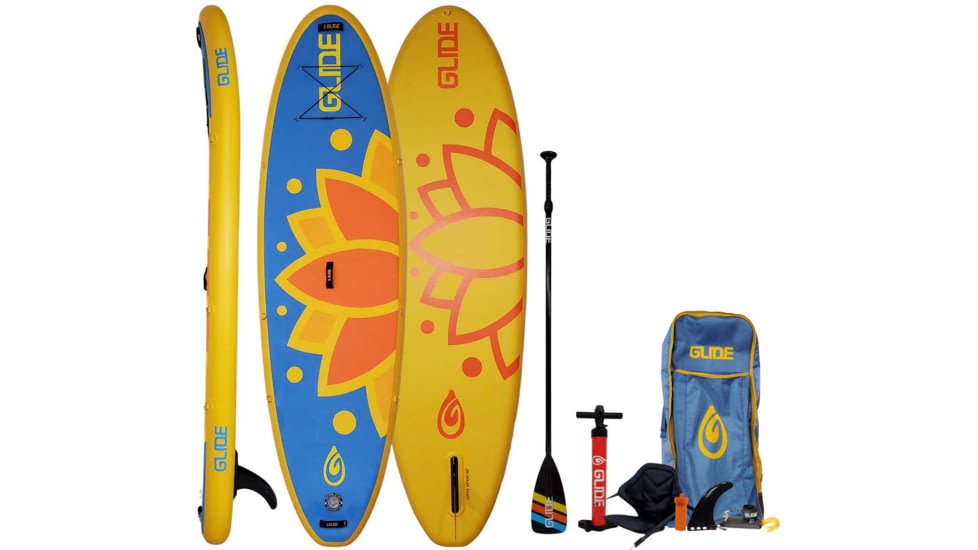 Glide Lotus Inflatable Paddle Board, Blue/Orange/Yellow, 10ft X 35in X 6in, o2-LTUS