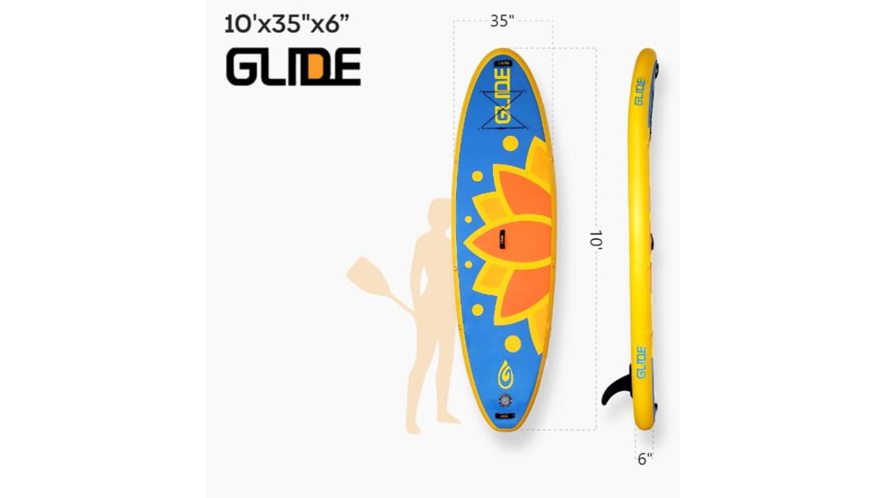 Glide Lotus Inflatable Paddle Board, Blue/Orange/Yellow, 10ft X 35in X 6in, o2-LTUS