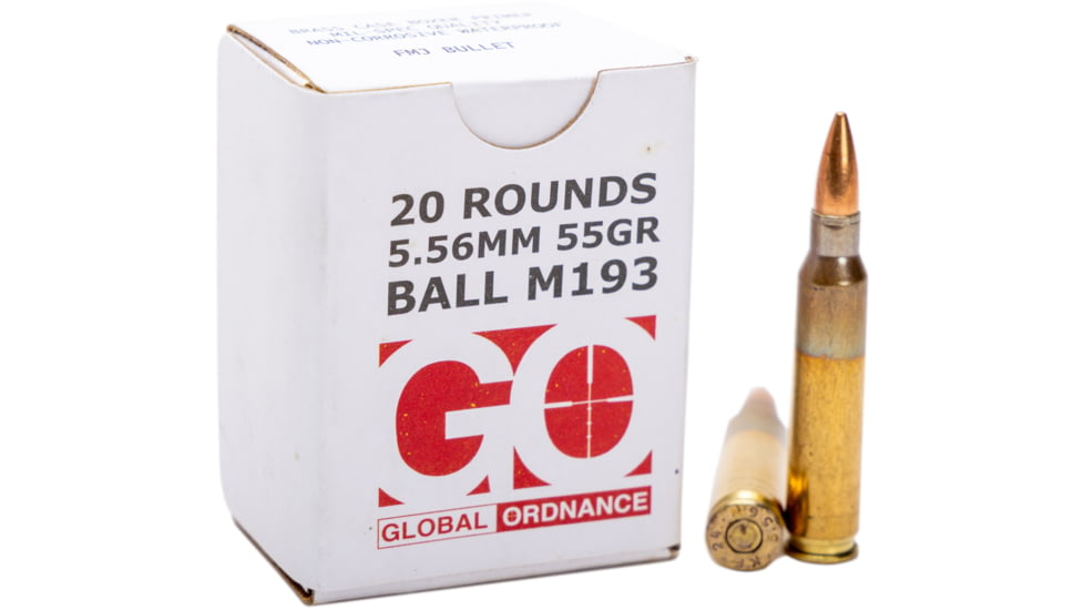 Global Ordnance 5.56x45mm NATO, 55 grain, Full Metal Jacket, 20 Rounds Rifle Ammo, GO850003223346