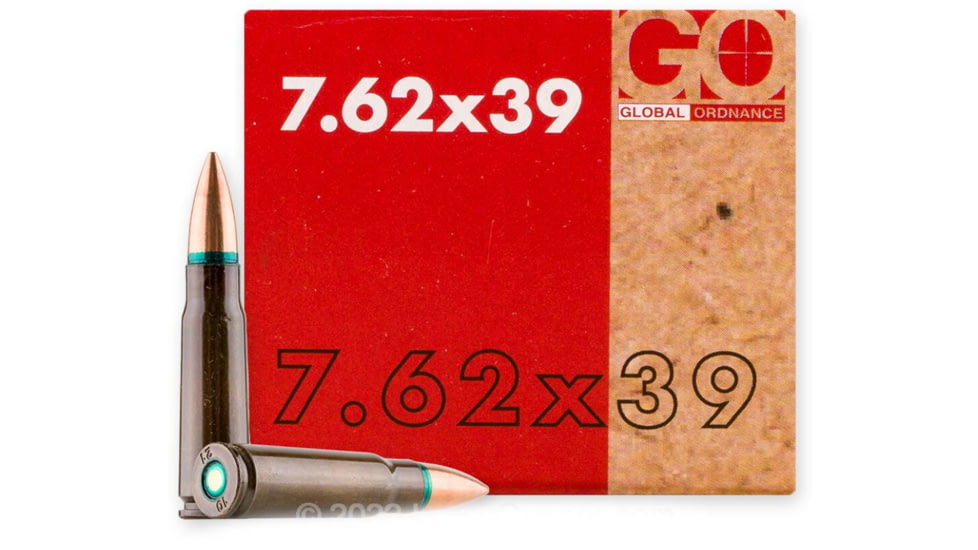Global Ordnance 7.62x39mm 122 Grain Steel Full Metal Jacket Brass Cased Rifle Ammo, 1000 Rounds, 850003223254