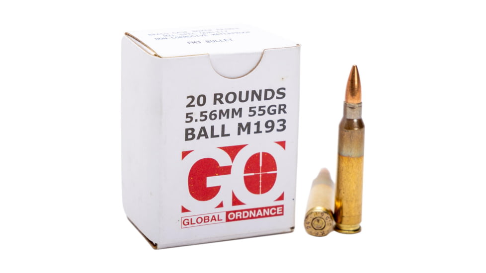 Global Ordnance Global Ordnance M193 Rifle Ammunition 5.56X45 NATO 55gr FMJ 3162 fps 1000/ct Case 50-20/ct, 850003223353
