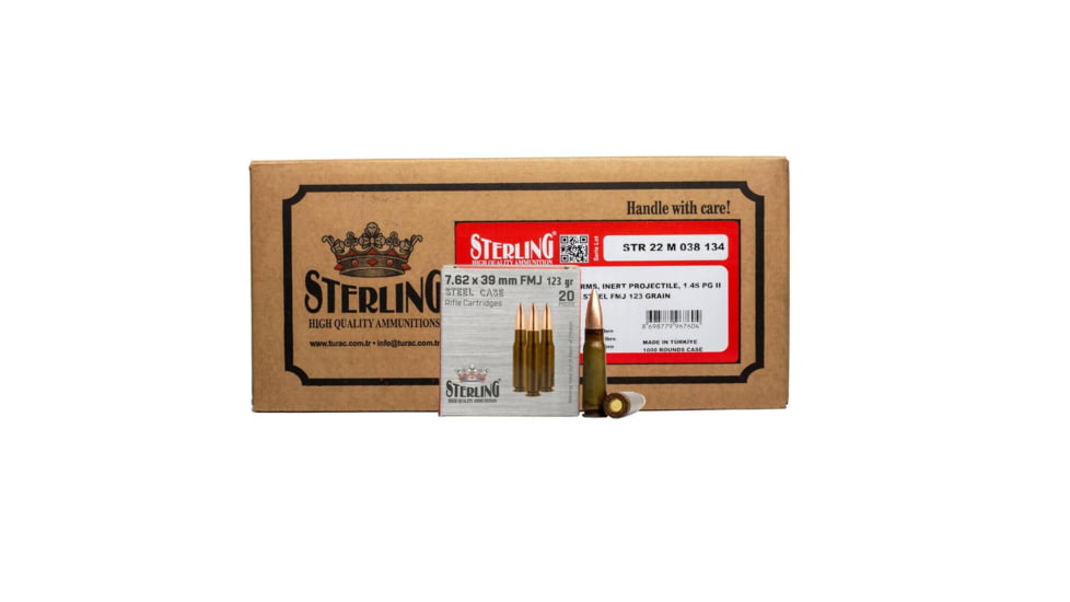 Global Ordnance Global Ordnance Sterling Steel Case Rifle Ammunition 7.62x39mm 123 gr FMJ 2362 fps 1000/ct Case 50-20/ct Boxes, 8698779967604