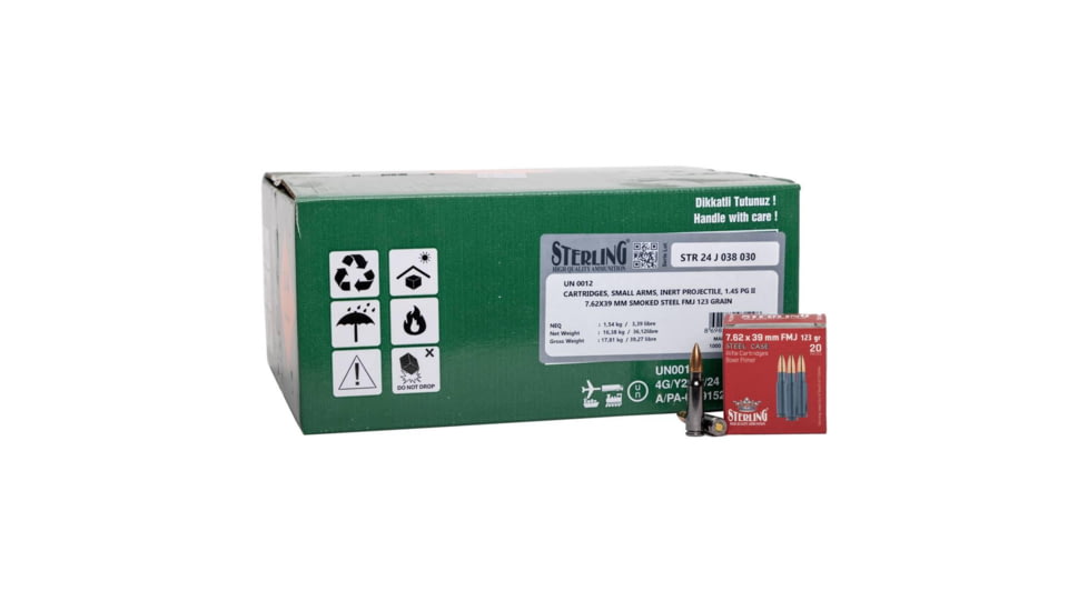 Global Ordnance Global Ordnance Sterling Steel Case Select Rifle Ammunition 7.62x39mm 123 gr FMJ 2362 fps 1000/ct 50-20/ct Boxes, 8698779971298