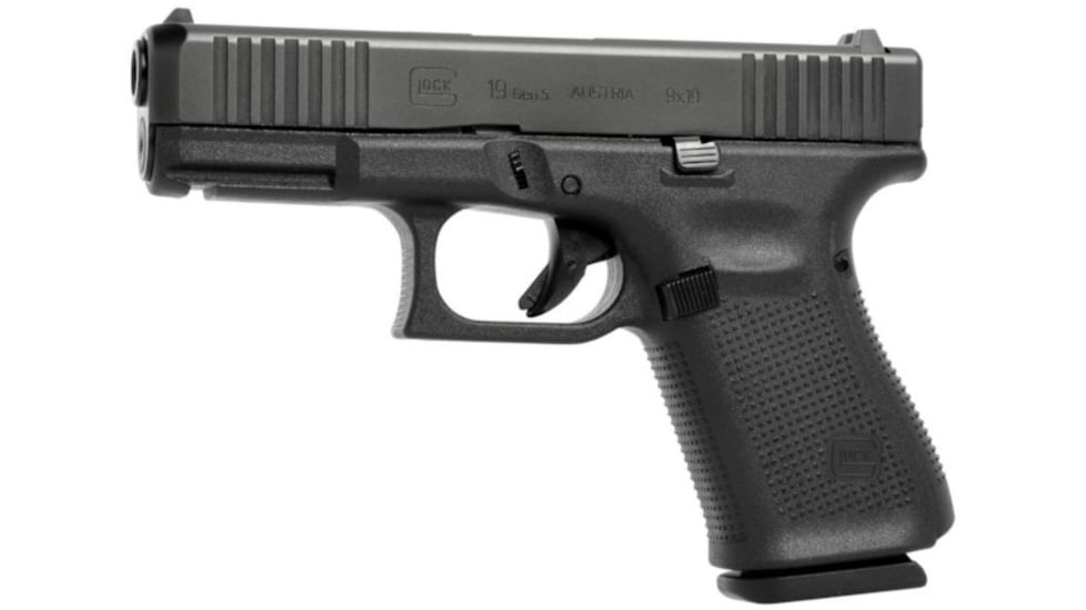 Glock 19 Gen5 Pistol, 9mm Luger, 4.02in barrel, polymer frame, integrated polymer grip, recoil operated semi-automatic, fixed night sights, 15 round magazine, G19 Gen5-FRRMPG