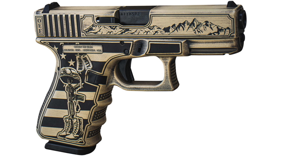 Glock 19 MOS Gen 5 Pistol, 9mm Luger, 4.02 in barrel, Tan/Black Cerakote, 15 Round Magazine, UA195S204MOSNOEF-FRRMPG